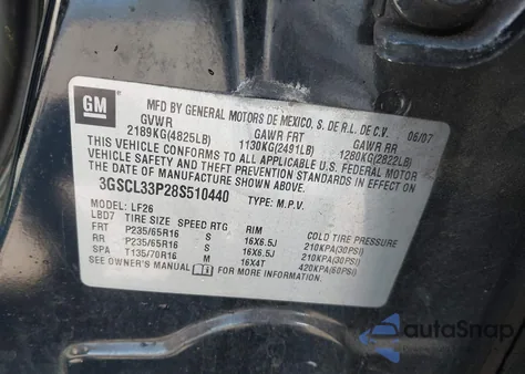 2008 Saturn Vue 4-Cyl Xe from USA, damaged, VIN 3GSCL33P28S510440